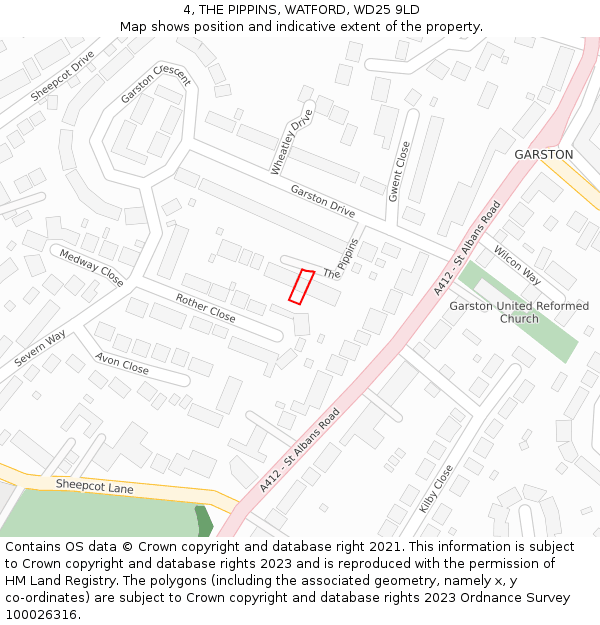 4, THE PIPPINS, WATFORD, WD25 9LD: Location map and indicative extent of plot