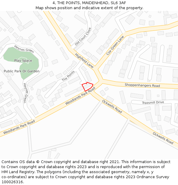 4, THE POINTS, MAIDENHEAD, SL6 3AF: Location map and indicative extent of plot