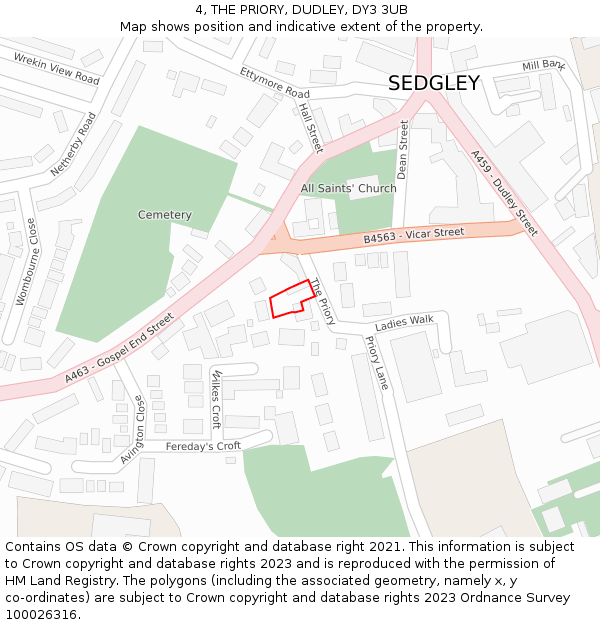 4, THE PRIORY, DUDLEY, DY3 3UB: Location map and indicative extent of plot