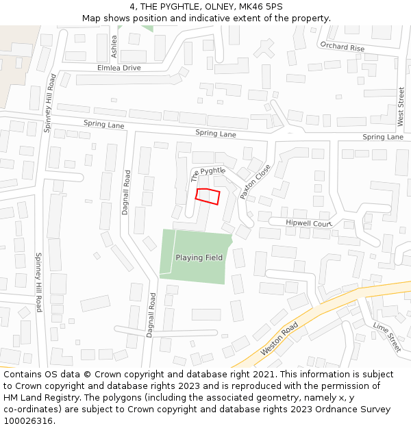4, THE PYGHTLE, OLNEY, MK46 5PS: Location map and indicative extent of plot