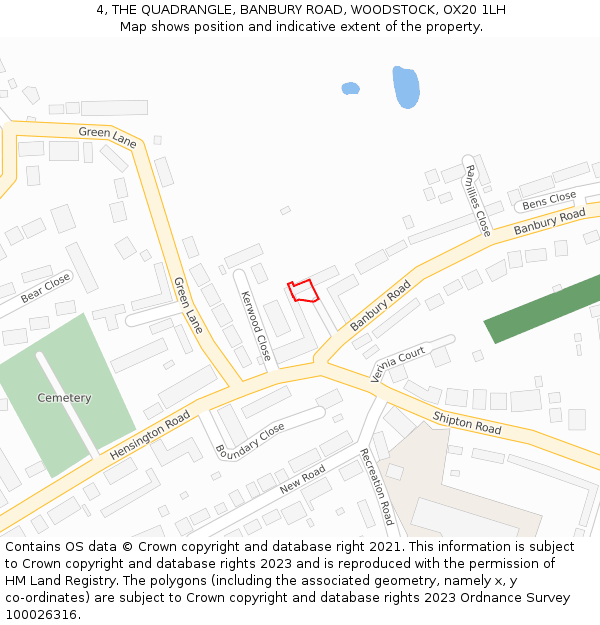 4, THE QUADRANGLE, BANBURY ROAD, WOODSTOCK, OX20 1LH: Location map and indicative extent of plot
