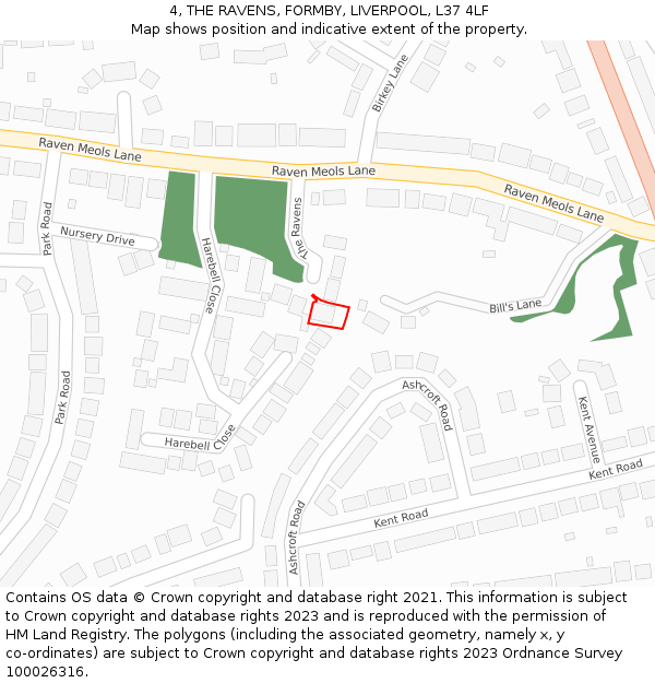 4, THE RAVENS, FORMBY, LIVERPOOL, L37 4LF: Location map and indicative extent of plot