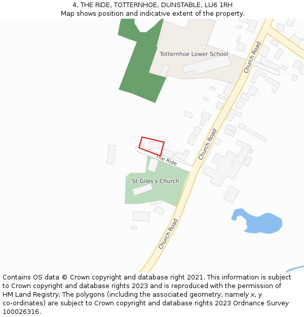 4, THE RIDE, TOTTERNHOE, DUNSTABLE, LU6 1RH: Location map and indicative extent of plot