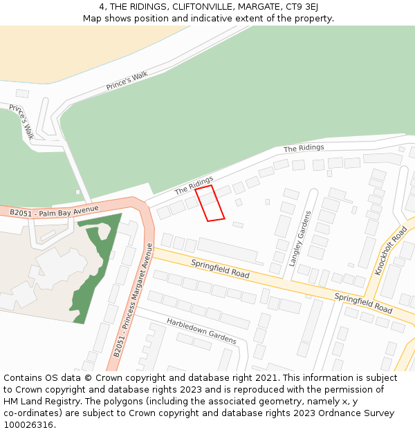 4, THE RIDINGS, CLIFTONVILLE, MARGATE, CT9 3EJ: Location map and indicative extent of plot