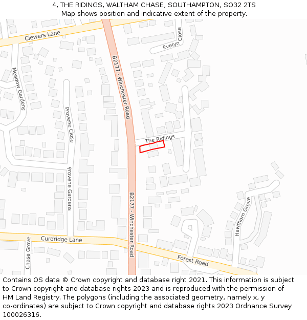 4, THE RIDINGS, WALTHAM CHASE, SOUTHAMPTON, SO32 2TS: Location map and indicative extent of plot