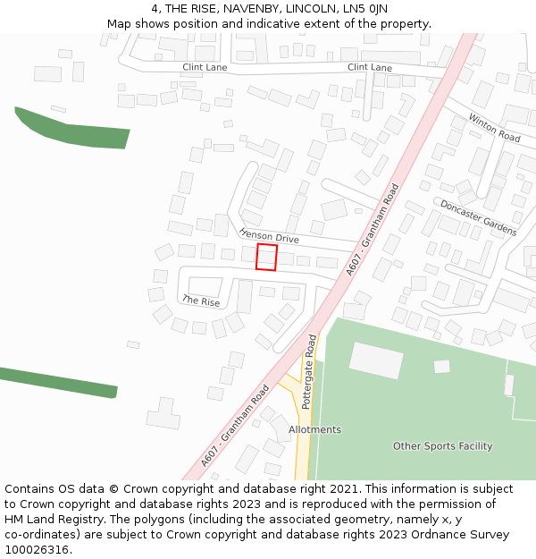 4, THE RISE, NAVENBY, LINCOLN, LN5 0JN: Location map and indicative extent of plot