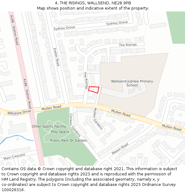 4, THE RISINGS, WALLSEND, NE28 9PB: Location map and indicative extent of plot