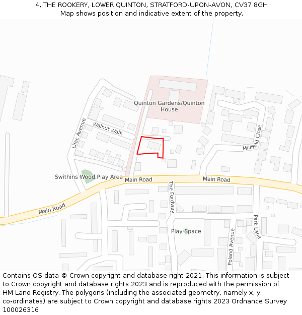 4, THE ROOKERY, LOWER QUINTON, STRATFORD-UPON-AVON, CV37 8GH: Location map and indicative extent of plot