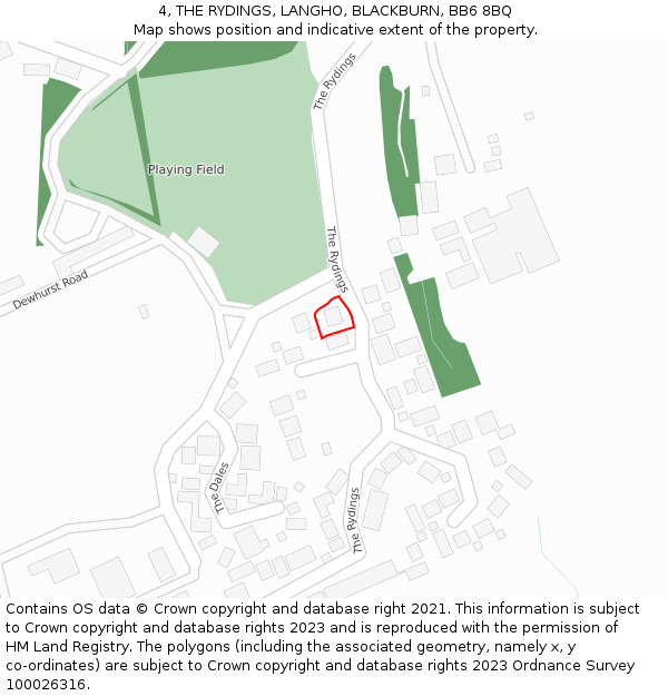 4, THE RYDINGS, LANGHO, BLACKBURN, BB6 8BQ: Location map and indicative extent of plot