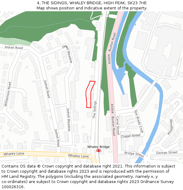 4, THE SIDINGS, WHALEY BRIDGE, HIGH PEAK, SK23 7HE: Location map and indicative extent of plot