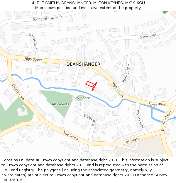 4, THE SMITHY, DEANSHANGER, MILTON KEYNES, MK19 6GU: Location map and indicative extent of plot
