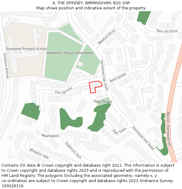 4, THE SPINNEY, BIRMINGHAM, B20 1NR: Location map and indicative extent of plot