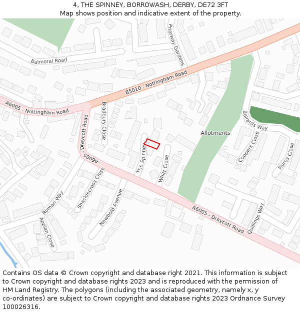 4, THE SPINNEY, BORROWASH, DERBY, DE72 3FT: Location map and indicative extent of plot