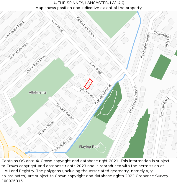 4, THE SPINNEY, LANCASTER, LA1 4JQ: Location map and indicative extent of plot