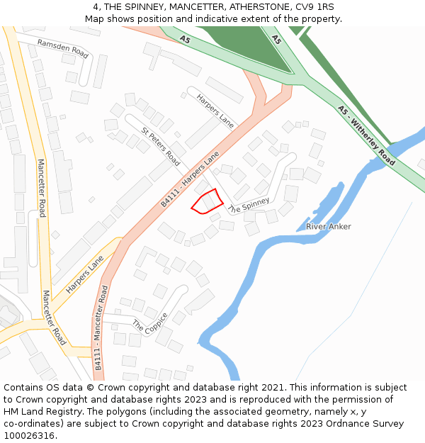 4, THE SPINNEY, MANCETTER, ATHERSTONE, CV9 1RS: Location map and indicative extent of plot