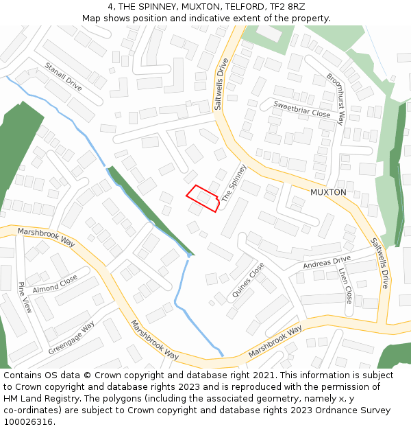 4, THE SPINNEY, MUXTON, TELFORD, TF2 8RZ: Location map and indicative extent of plot