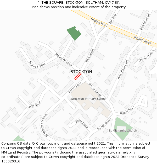 4, THE SQUARE, STOCKTON, SOUTHAM, CV47 8JN: Location map and indicative extent of plot