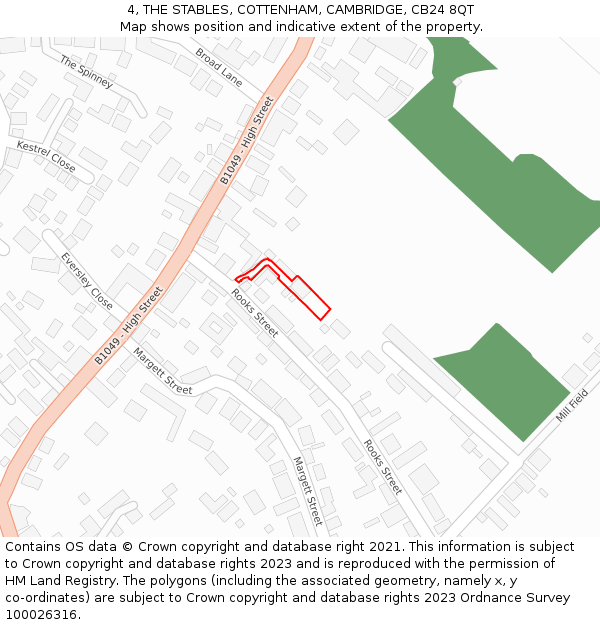 4, THE STABLES, COTTENHAM, CAMBRIDGE, CB24 8QT: Location map and indicative extent of plot