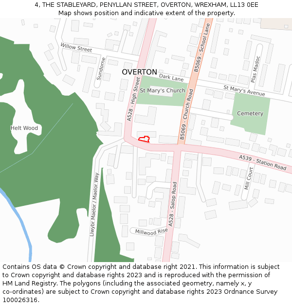 4, THE STABLEYARD, PENYLLAN STREET, OVERTON, WREXHAM, LL13 0EE: Location map and indicative extent of plot