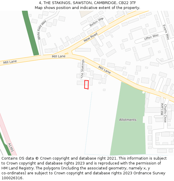 4, THE STAKINGS, SAWSTON, CAMBRIDGE, CB22 3TF: Location map and indicative extent of plot