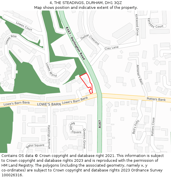 4, THE STEADINGS, DURHAM, DH1 3QZ: Location map and indicative extent of plot