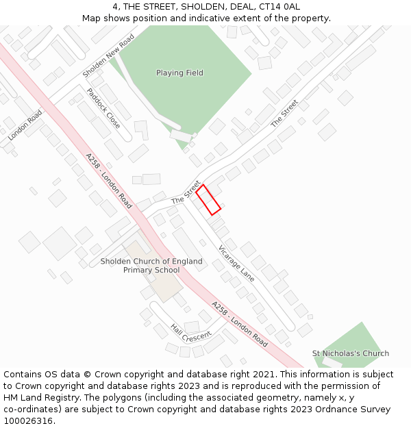 4, THE STREET, SHOLDEN, DEAL, CT14 0AL: Location map and indicative extent of plot