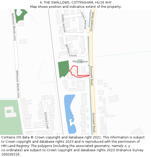 4, THE SWALLOWS, COTTINGHAM, HU16 4HY: Location map and indicative extent of plot