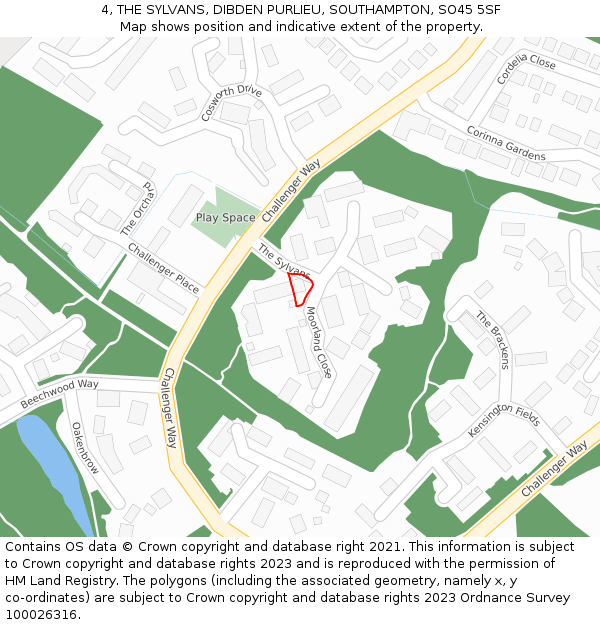 4, THE SYLVANS, DIBDEN PURLIEU, SOUTHAMPTON, SO45 5SF: Location map and indicative extent of plot