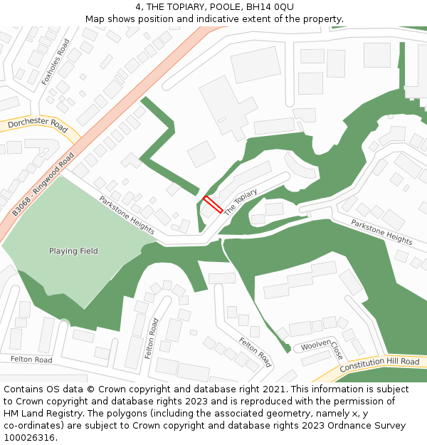4, THE TOPIARY, POOLE, BH14 0QU: Location map and indicative extent of plot