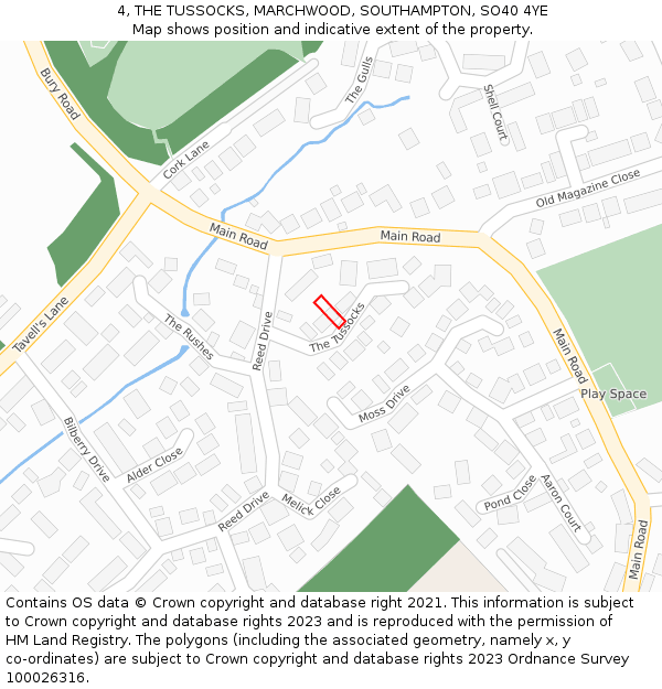 4, THE TUSSOCKS, MARCHWOOD, SOUTHAMPTON, SO40 4YE: Location map and indicative extent of plot