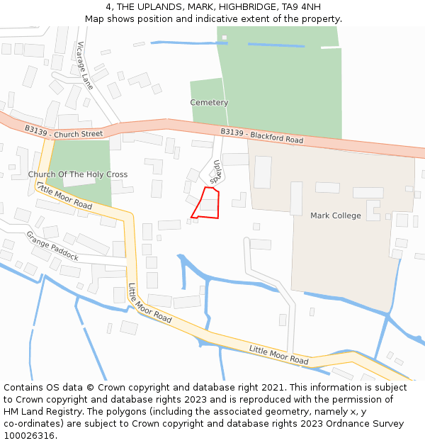 4, THE UPLANDS, MARK, HIGHBRIDGE, TA9 4NH: Location map and indicative extent of plot