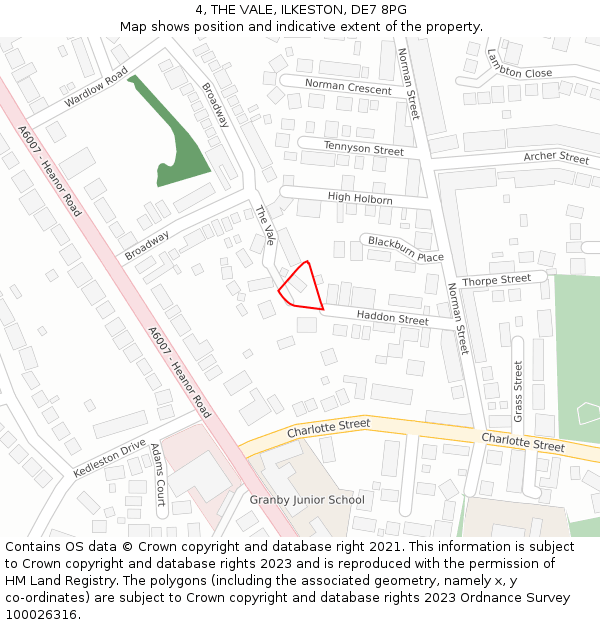 4, THE VALE, ILKESTON, DE7 8PG: Location map and indicative extent of plot