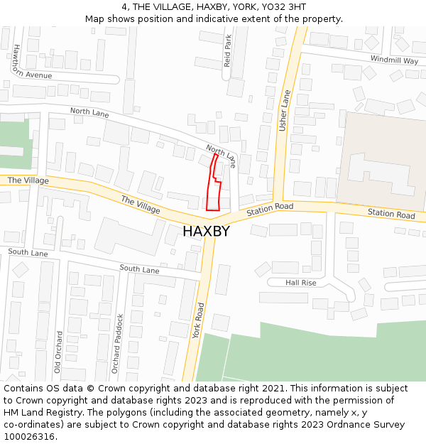 4, THE VILLAGE, HAXBY, YORK, YO32 3HT: Location map and indicative extent of plot