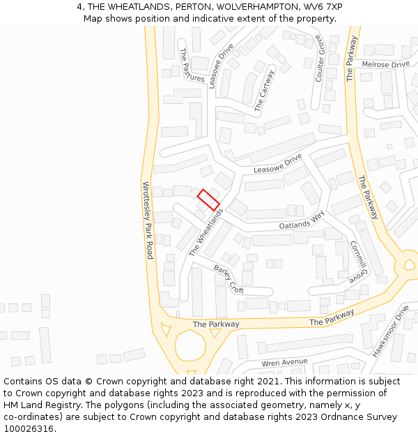 4, THE WHEATLANDS, PERTON, WOLVERHAMPTON, WV6 7XP: Location map and indicative extent of plot
