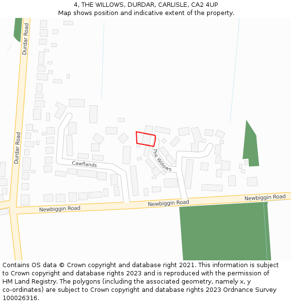 4, THE WILLOWS, DURDAR, CARLISLE, CA2 4UP: Location map and indicative extent of plot