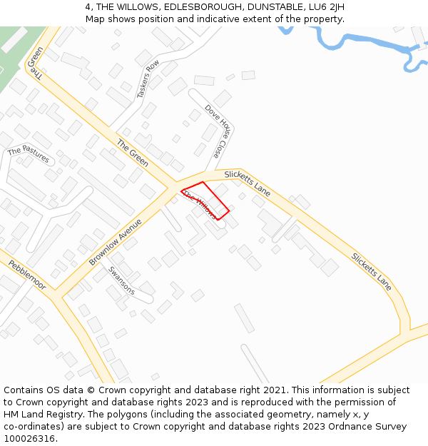 4, THE WILLOWS, EDLESBOROUGH, DUNSTABLE, LU6 2JH: Location map and indicative extent of plot