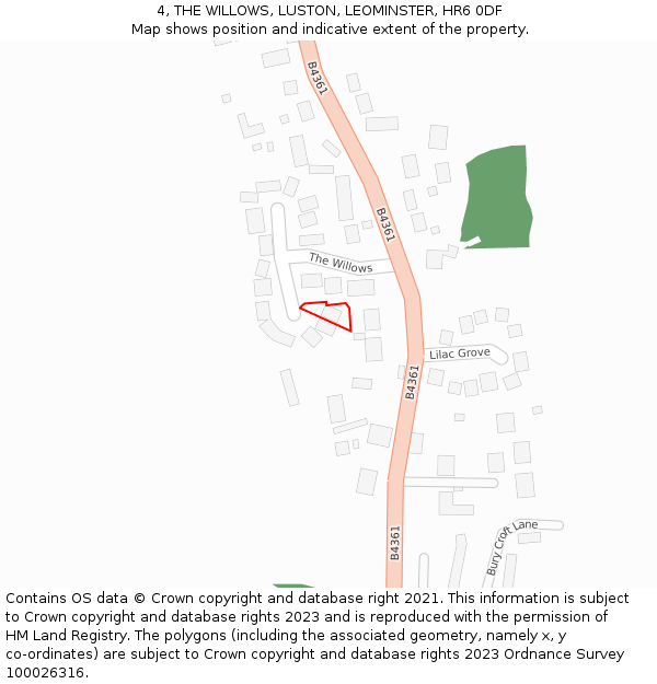 4, THE WILLOWS, LUSTON, LEOMINSTER, HR6 0DF: Location map and indicative extent of plot