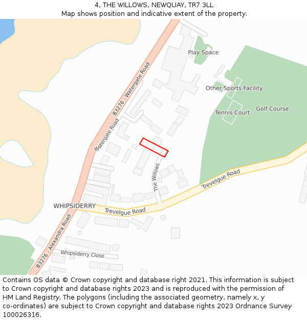 4, THE WILLOWS, NEWQUAY, TR7 3LL: Location map and indicative extent of plot