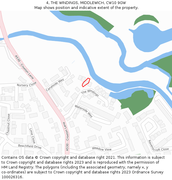 4, THE WINDINGS, MIDDLEWICH, CW10 9GW: Location map and indicative extent of plot