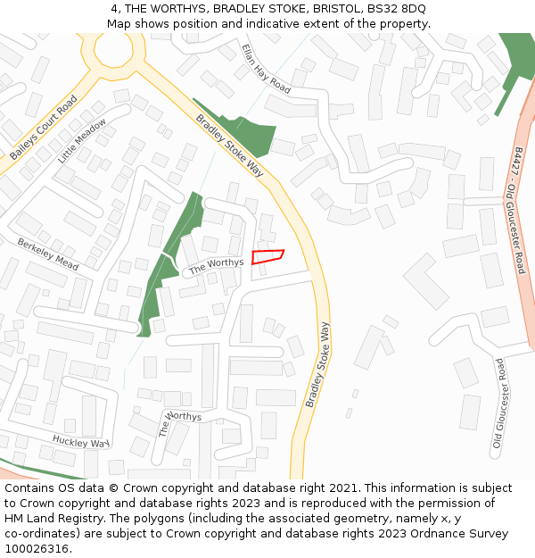 4, THE WORTHYS, BRADLEY STOKE, BRISTOL, BS32 8DQ: Location map and indicative extent of plot
