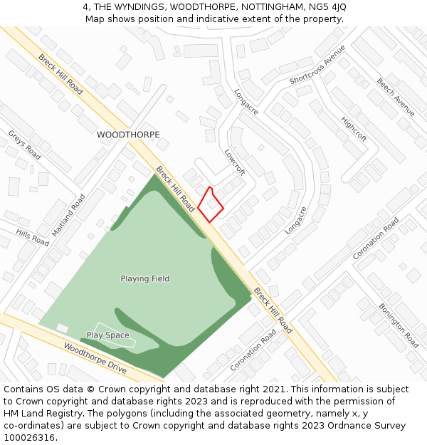 4, THE WYNDINGS, WOODTHORPE, NOTTINGHAM, NG5 4JQ: Location map and indicative extent of plot