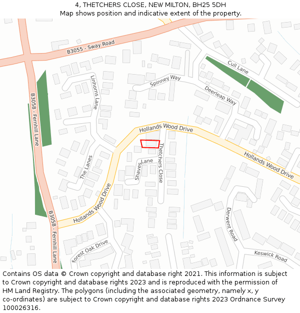 4, THETCHERS CLOSE, NEW MILTON, BH25 5DH: Location map and indicative extent of plot