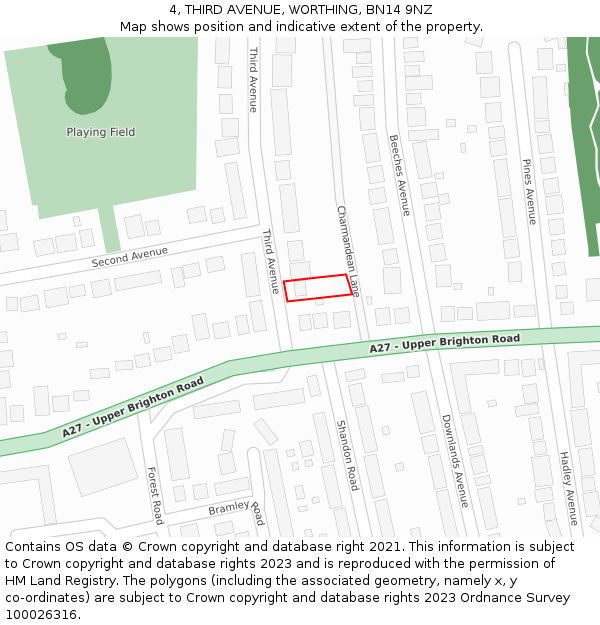 4, THIRD AVENUE, WORTHING, BN14 9NZ: Location map and indicative extent of plot