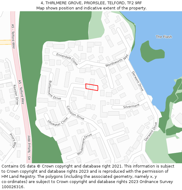 4, THIRLMERE GROVE, PRIORSLEE, TELFORD, TF2 9RF: Location map and indicative extent of plot