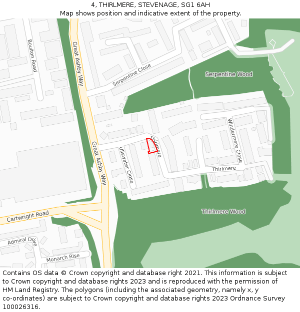 4, THIRLMERE, STEVENAGE, SG1 6AH: Location map and indicative extent of plot