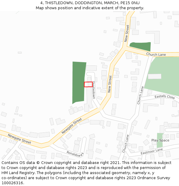4, THISTLEDOWN, DODDINGTON, MARCH, PE15 0NU: Location map and indicative extent of plot