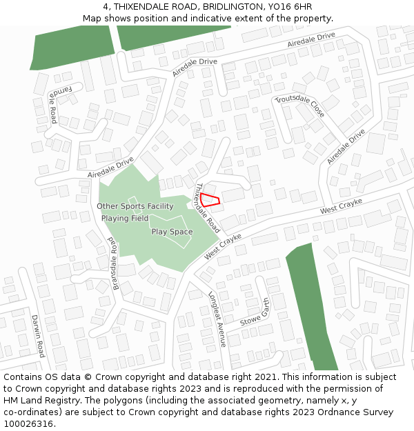 4, THIXENDALE ROAD, BRIDLINGTON, YO16 6HR: Location map and indicative extent of plot