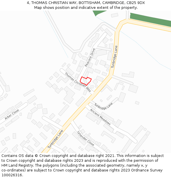 4, THOMAS CHRISTIAN WAY, BOTTISHAM, CAMBRIDGE, CB25 9DX: Location map and indicative extent of plot