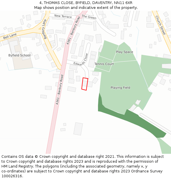 4, THOMAS CLOSE, BYFIELD, DAVENTRY, NN11 6XR: Location map and indicative extent of plot