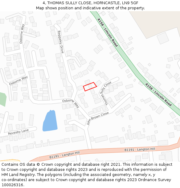 4, THOMAS SULLY CLOSE, HORNCASTLE, LN9 5GF: Location map and indicative extent of plot